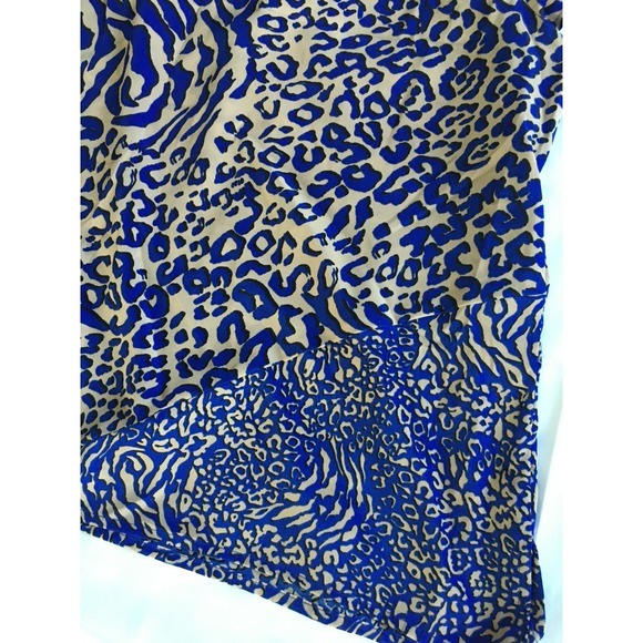 Dana Buchman Shirt Women XL Blue Beige Leopard Print Short‎ Sleeve Blouse EUC - Picture 5 of 12